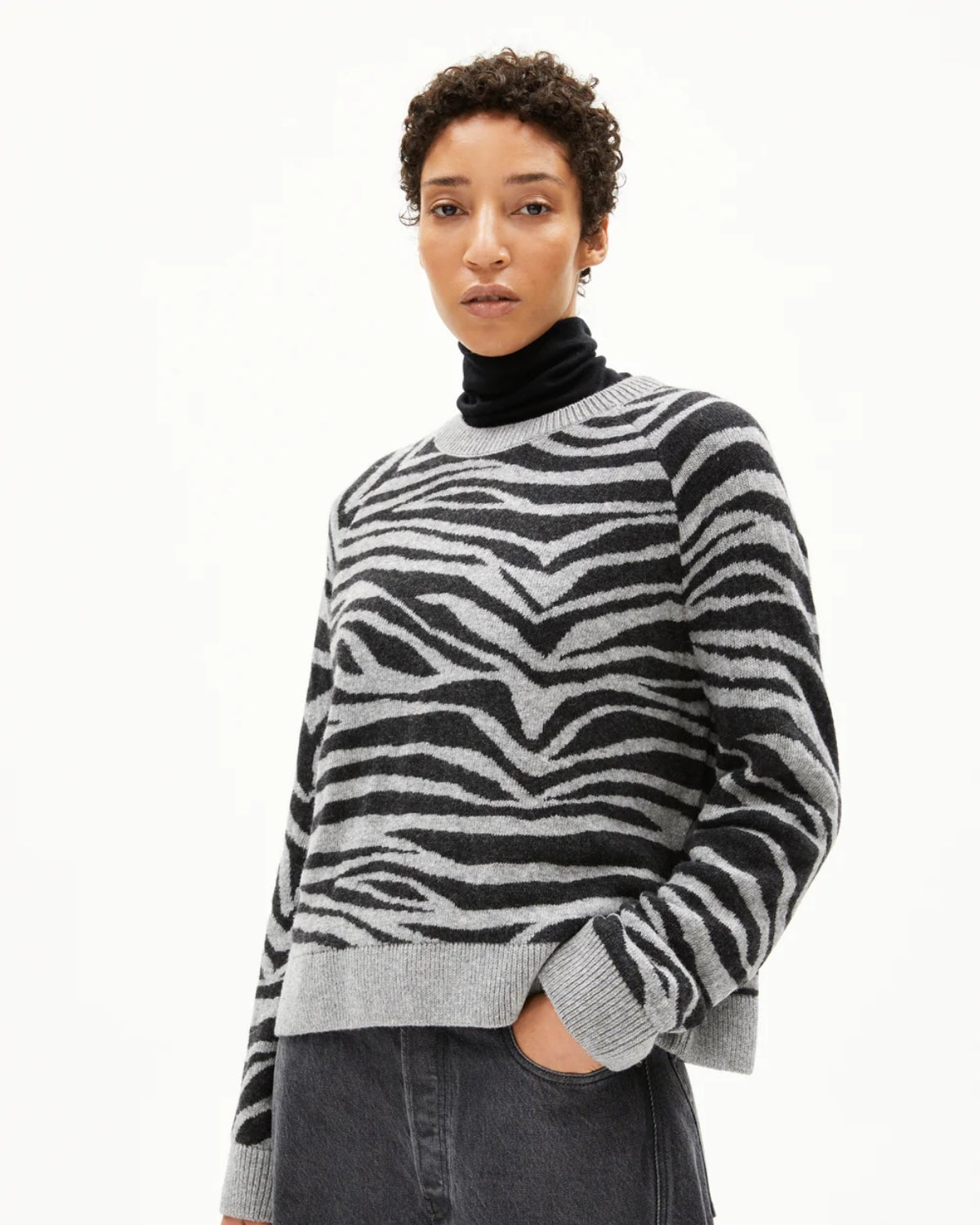 Strickpullover Liliriaa Zebraraa von Armedangels mit Animal Print Zebra, Vorderansicht
