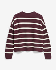 Der Klassiker von Armedangels: Strickpullover Merinaa Stripes aus Bio-Baumwolle in Dark Cranberry-Oatmilk