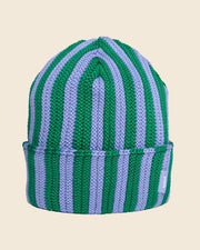 Mütze aus Merinowolle | Grün-Lila gestreift