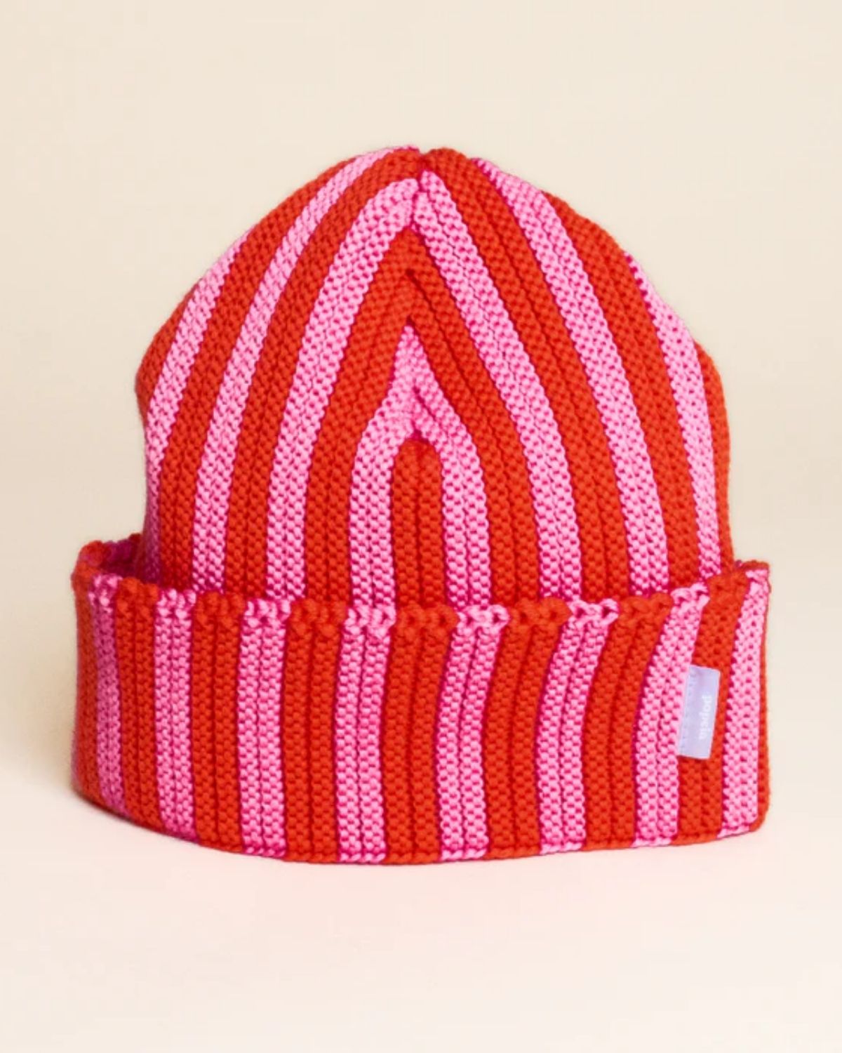 Mütze aus Merinowolle | Rosa-Rot gestreift