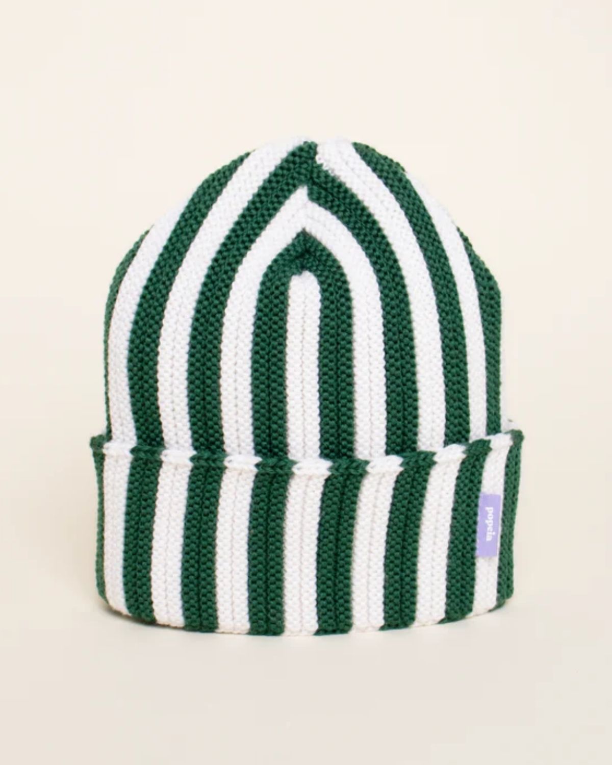 Mütze aus Merinowolle | Dunkelgrün-Weiß gestreift