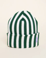Mütze aus Merinowolle | Dunkelgrün-Weiß gestreift