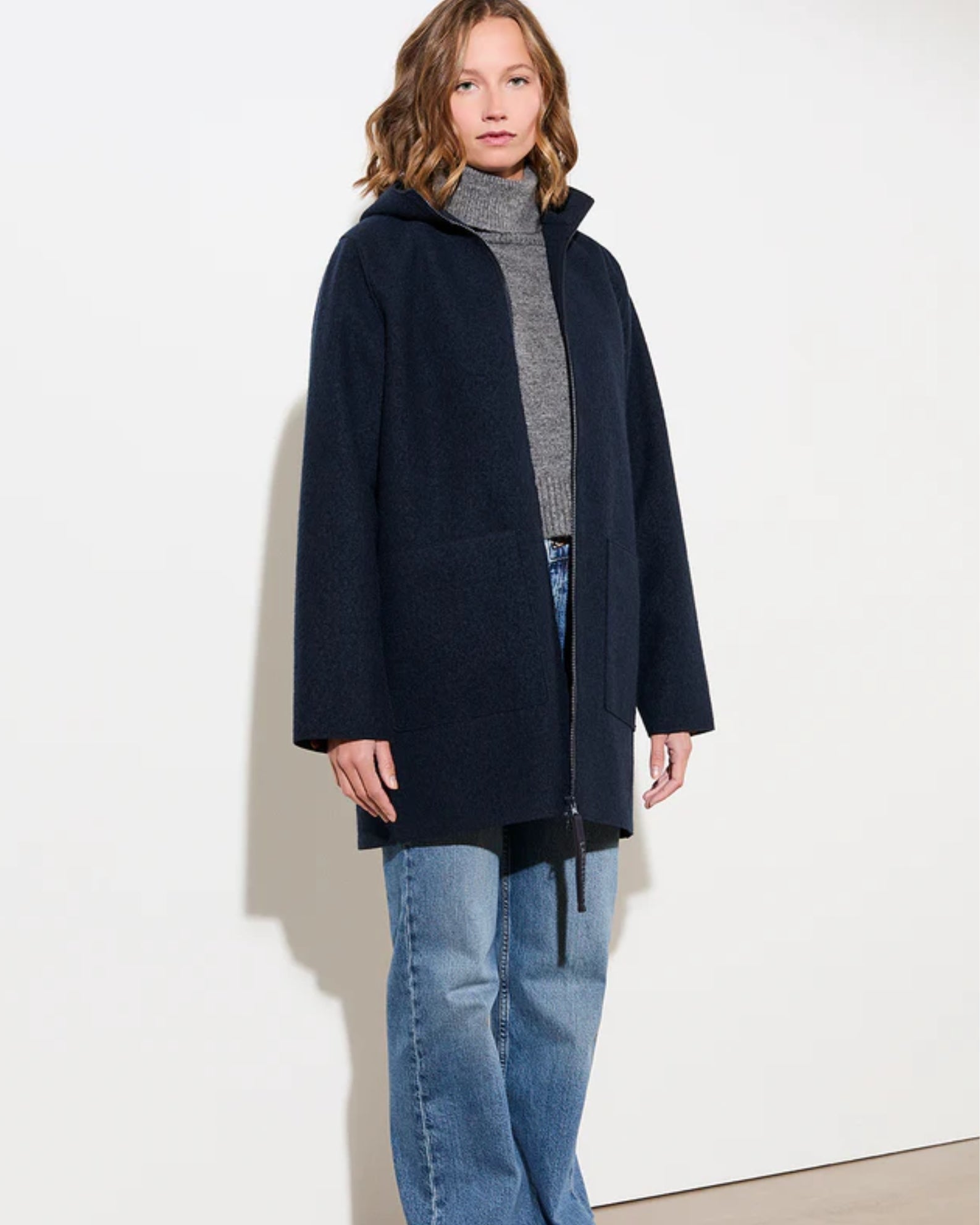 Jacket Oakville BP navy – fair produzierter Wollmantel mit Kapuze