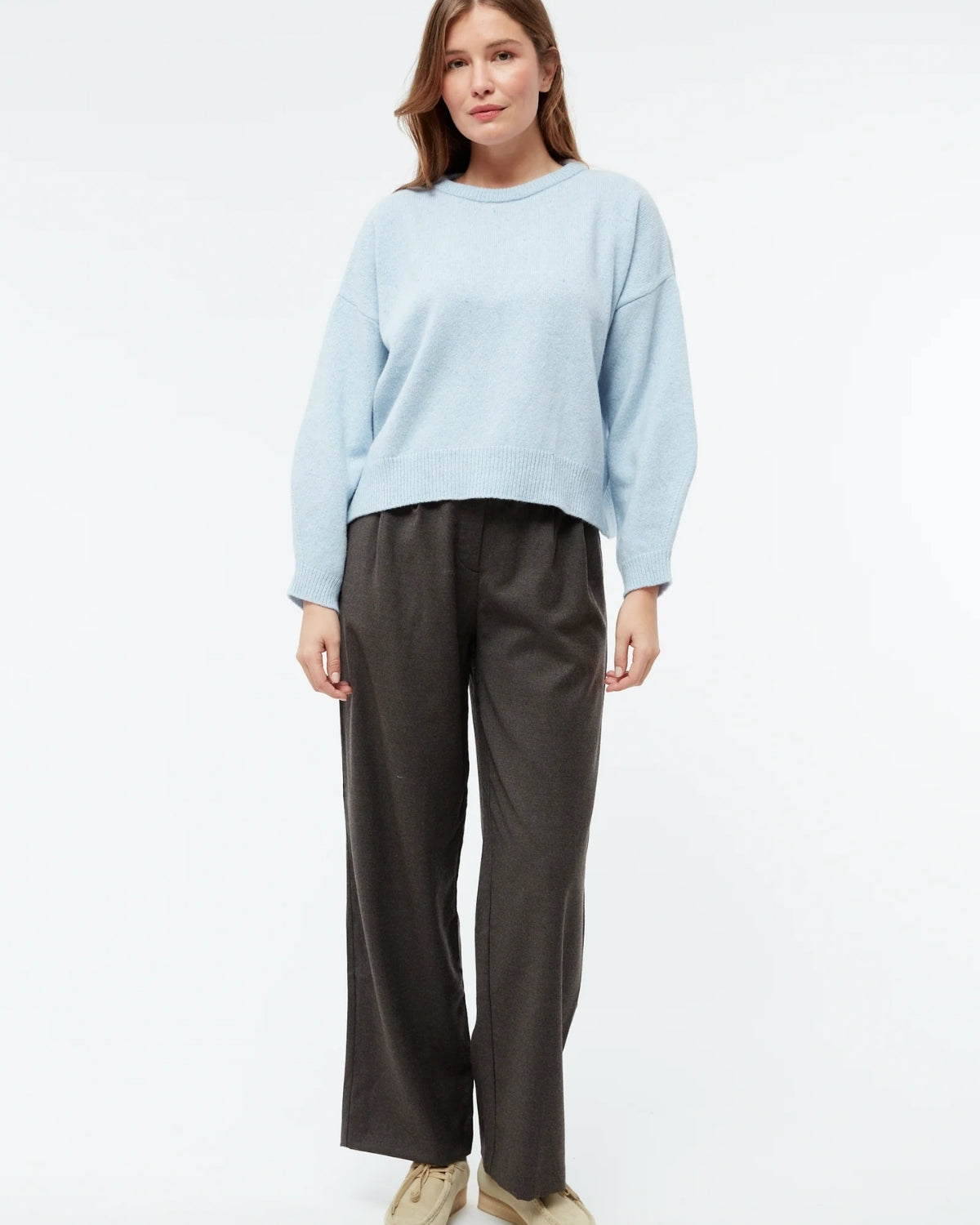 Oversized Strickpullover hellblau mit Rundhalsausschnitt